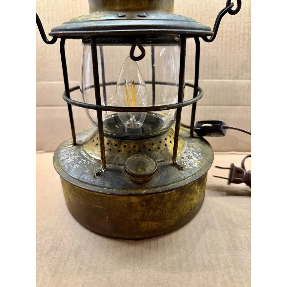 Vintage Embury No 500 Railroad Lantern Upcycled Electric Lamp Warsaw NY Yellow